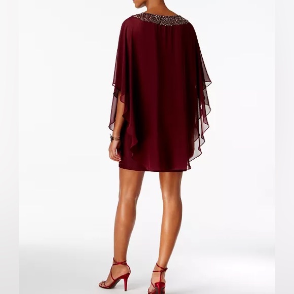 NWT Xscape Petite Embellished Chiffon Cape-Overlay Dress - Picture 2 of 9